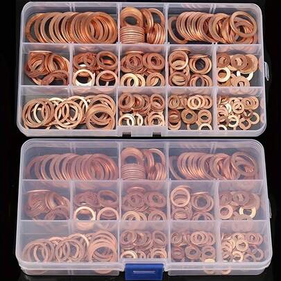 200/100PCS Solid Copper Washers Set – High-Temperature Oil Drain Plug Gaskets | Marine-Grade Crush Washers For Automotive, Boat & Industrial Use  Flat Seal Tool Hardware Accessories