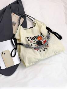 حقيبة تسوق مطرزة بتصميم فريد، خفيفة الوزن وقابلة للحمل بسعة كبيرة، حقيبة يد عصرية بألوان متباينة، حقيبة كروس بسير كتف طويل قابل للتعديل، مناسبة للتسوق اليومي والتنقل إلى العمل