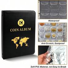 420-Piece Large Capacity Coin Collection Album, Built-In 3 Metal Mechanical Ring Binders, Commemorative Coin Storage Book Coin Album Storage For Collectors, Coin Collection Album Transparent, 26*20*5cm - 黑色 - 查看 1