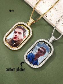 1 Pieza de Collar Personalizado con Fotos, Collar Personalizado con Fotos por Ambos Lados, Cadena Conmemorativa de Hip-Hop con Colgante de Foto Personalizado, Regalo Personalizado Muy Conmemorativo para Novia o Novio