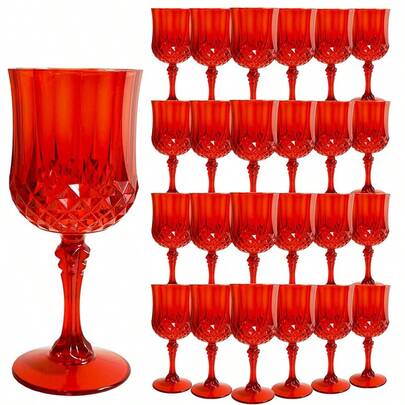 Plastic Wine Glasses,Plastic Goblets Vintage Style Cordial Drinking Glasses For Wedding Reception, Grand Event Party Supplies (Red)
