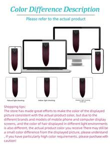 7片/套 16英寸夹式接发，黑色直发，自然渐变色，耐热纤维，女士适用 - 彩色 - 查看 9