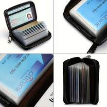 Ultra-Thin Men's RFID Anti-Theft Wallet - 20 Card Slots And 2 ID Slots, Secure Zipper Closure, Business Travel Daily Faux Leather Design - Durable RFID Protection Gift For Men (Black) - 黑色 - 查看 7