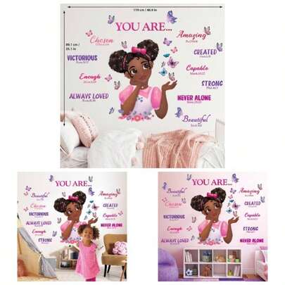 SG2 - 2315 Magic Wall Stickers Decals Girls Bedroom Room Art Toddler Decorations Butterflies Nursery Afro Door Wallpaper Pink