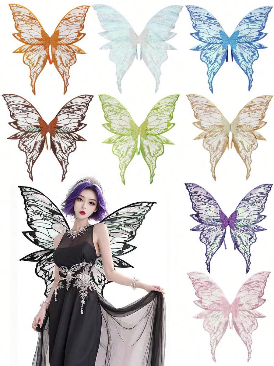 Large Size 4-Leaf Gilded Butterfly Wings/Wing Set, Shiny Transparent Fairy Wings Adult Costume, Angel Wings For Women, Halloween Costume