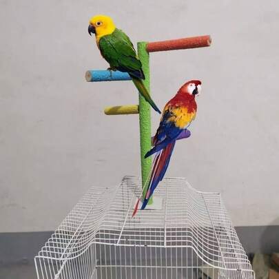 Random Color Parrot T-Shaped Matte Branch Stand Perch Parrot Peony Tiger Stripe Claw Grinding Stand Stick Perch Supplies