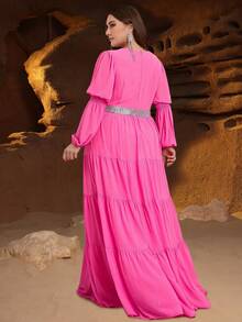 فستان وصيفة الشرف طويل الأكمام بياقة على شكل حرف V مع حزام خصر لامع - مناسب للمقاسات الكبيرة، قصة رسمية أنيقة مع تفاصيل مذهلة مناسبة لحفلات الزفاف، السهرات الرسمية، حفلات المساء، حفلات الخيرية، وحفلات توزيع الجوائز، ملابس رأس السنة الجديدة