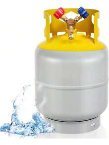 GCCSJ 30LB Refrigerant Recovery Tank - Multi-Gas AC Freon Recovery Cylinder For R12/R22/R134A/R410A, Heavy-Duty Steel Tank With 1/4" SAE Y Valve & Dual Valve Ring, DOT-Certified Reusable HVAC Tool For Auto & Home AC Repair (Gray/Yellow)