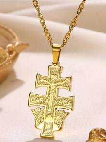 Stainless Steel Tree Of Life Cross Necklaces For Women Men Gold Color Cuban Chain Pendant Necklace Male Female Jewelry Birthday Gift ﻿ - N04135-3 - View 12