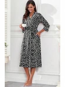 Lightweight Soft Long Knit Bathrobe For Women - Fp-spot Black - View 5
