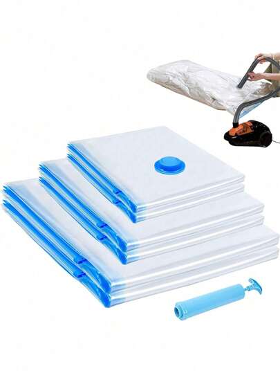 8个超大真空收纳袋套装，手动泵真空密封袋，适用于衣物、床上用品、宿舍、衣柜、搬家等，节省80%空间，包含1个手动泵，居家旅行必备。