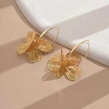 1 Pair Of Fashionable, Exaggerated, Delicate Cut-Out Double-Layered Flowers, Elegant Temperament Earrings, Suitable For Everyday Women's Wear - 金色 - 查看 6