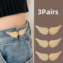 1/2/3/4 Pairs Bling Bling Wing Waist Buckle: Metal Alloy Adjustable Clip For Denim, Removable And Nail-Free Waistband Adjuster - Gold - View 16