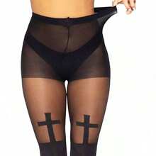 Women Bat Wing Sheer Tights - 十字黑 - 查看 3
