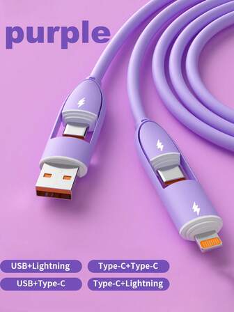OIITH Cable de carga rápida 4 en 1 de 60W/100W(MAX)/27W Tipo C, cargador USB Tipo C de silicona, adecuado para teléfonos inteligentes con múltiples puertos USB, cable de carga compatible con iPhone 16/15/14/13/12/11/S24/S23/S22/S21, Vivo, compatible con Samsung, ¡puede cargar otros dispositivos a máxima velocidad!