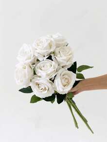 3pcs/5pcs/7pcs White Rose Artificial Bridal Bouquet Realistic Velvet Faux Flower Flower Arrangement Decoration Fake Rose Artificial Rose For Valentine's Day Gifts Wedding Party Home Decoration, Birthday Gifts Outdoor Indoor Decor, Vase Floral Decor (Purchase Instructions: May Contain Odor, Please Place In Window For Ventilation For 1-2 Days)