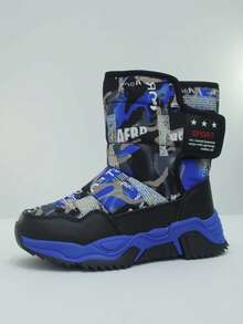 1 Pair Boys' Camouflage & Letter Print Snow Boots, Thick & Warm Outdoor Ski Shoes For Teenagers, 1 Pair Women's FashiThick Thermal Linede Lined Waterproof Snow Boots For Winter