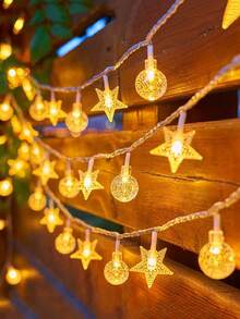 1.5米/3米/6米LED水晶球星形串灯，室内装饰电池供电泡泡星形仙女灯，适用于客厅、花园、露营、生日派对、婚礼、庭院、圣诞树装饰 - 黃色 - 查看 2