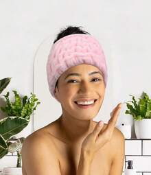 Extra Wide Skincare Headbands For Women Microfiber Skin Care Headband For Washing Face Makeup Hairband Fuzzy Wide Elastic Spa Bandhalloween - 粉色 - 查看 3