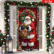 1 pieza Bandera de puerta 2D de poliéster con diseño de Papá Noel - Decoración navideña multiusos, sin necesidad de electricidad, cartel de pared resistente para decoración de fiestas navideñas tanto en interiores como exteriores