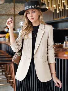 Blazer beige para mujer, diseño elegante, nueva llegada primavera/otoño 2025, casual, elegante, estilo coreano - Beis - Ver 2