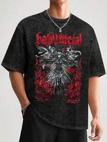 EWH BabyMetal Print From Heavy Metal Band, Men's Washed T-Shirt, Vintage Distressed Loose And Fashionable Short Sleeved TopDG004 - màu đen - Xem 2