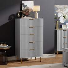 5 Drawer Dresser For Bedroom, 48" Tall Modern Chest Of Drawers With Deep Drawers And Wide Top, Fluted Wooden Dresser Organizer For Living Room, Hallway, Kids Room - Xám - Xem 1