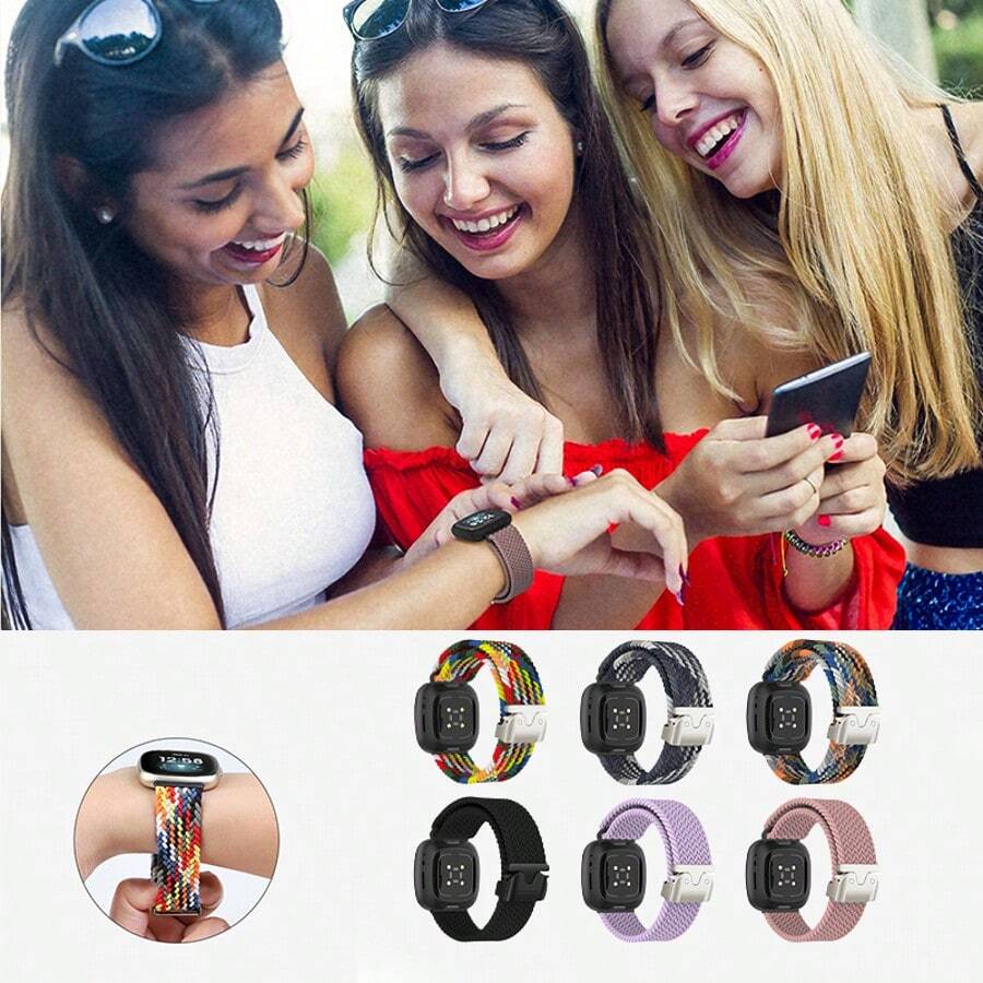 Parachute Buckle Elastic Nylon Sport Watch Band Compatible With Fitbit Versa 4/Versa 3/Sense 2/Sense 1, Woven Strap, Stretchy Material Wristband, Replacement Band, Unisex