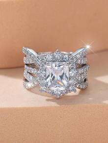 1 bộ Đúng mốt Đen Sáng bóng Khối Zirconia  Nhẫn , A Qủa tặng Đối với phụ nữ , Đồ trang trí Đối với Ngày đêm , Hôn ước Hoặc Lễ cưới , Bao gồm Nhẫn đính hôn Và Ban nhạc đám cưới - màu đen - Xem 9