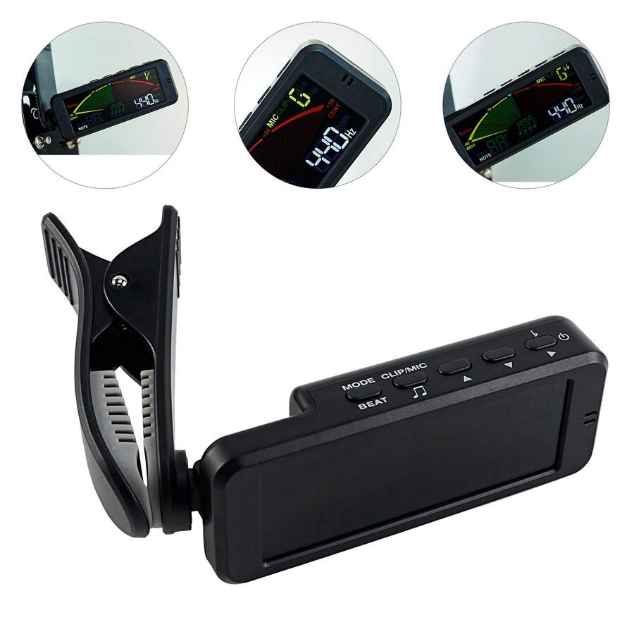 1pc Professional Digital Tuner Metronome For Guitar, Violin, Bass, Ukulele - 12-Tone Equal Temperament Mode, Large Color Screen, Dual Pickup (Clip-On Vibration & Microphone) For Accurate Tuning - 黑色 - 查看 1