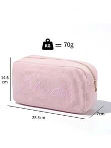 Borsa per trucchi con nome ricamato - Custodia cosmetica personalizzata in velluto a coste, organizer personalizzato per assorbenti igienici, borsa da toilette pratica per i viaggi, organizer per il trucco multifunzionale in stile vintage e moderno con design a tinta unita, ricamo di lettere elegante, regalo ideale per lei, fidanzata, fidanzato, amici - unico, morbido e di stile