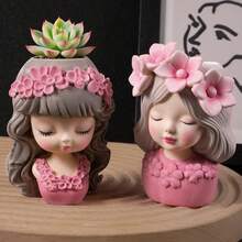 Molde para maceta de flores, corona floral, taza de vela con diseño de niña, maceta de flores de princesa, molde de silicona - Blanco - Ver 2