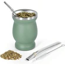 Yerba Mate Cup 8 Oz Yerba Mate Gourd And Bombilla Straw Set Stainless Steel Double Wall Vacuum Insulated Tea Cup Green