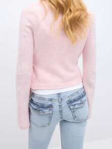 Women Tie Front Wrap Cardigan Ballet Wrap Sweater Solid V Neck Long Sleeve Crop Knit Sweater Casual Fall Clothes - Hồng - Xem 3