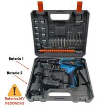 Professional 26V/48V Screwdriver With 2 Batteries, Complete Kit + Case And Accessories (46 Pieces) - 鑽頭-26V-2電池-藍色 - 查看 2