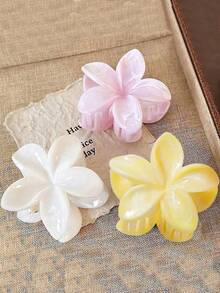 3件套女士亚克力渐变大花朵发爪，简约优雅发髻夹配饰，适合休闲、旅行、度假装扮，花朵发夹，时尚发爪夹，秋冬度假必备单品，适合女士夏季海滩度假。 - 彩色 - 查看 6