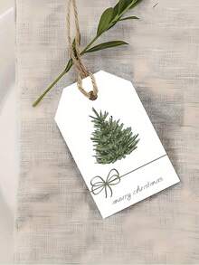 48pcs Christmas Gift Tags With Rope Presenting A Light Background With Watercolor Tree And Bow Design, Perfect For Gift Wrapping, Art Decorating, Seasonal Greetings And More, Evoking Holiday Elegance! - Multicolor - View 3