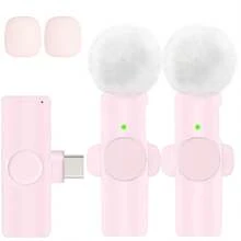 Wireless Lavalier Lapel Microphone For TypeC(IP15/16)  Android Plug-Play Professional Noise Reduction Recording Clip Mic For Creator Interview ﻿ - Pink - View 14