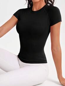 SHEIN Sports Solid Raglan Sleeve Sports Tee Fitted Shirt Compression Shirt