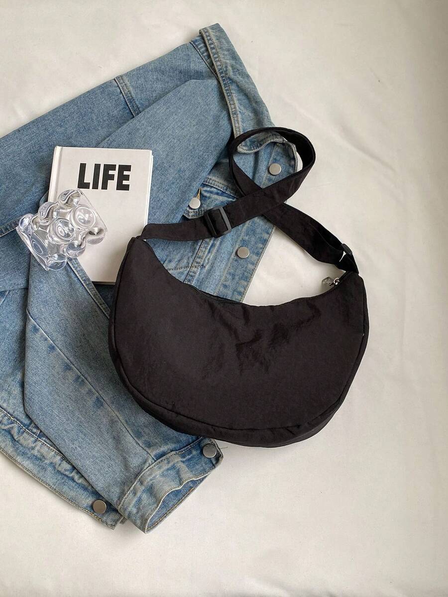 LECEY Bolso bandolera deportivo en diagonal, con forma de empanadilla, nueva colección primavera 2026, playa - Negro - Ver 1