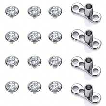 16pcs Stainless Steel Punk Style Hypoallergenic Crystal Body Piercing Jewelry Set, Suitable For Daily Wear By Men And Women