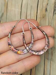 2pcs Geometric Hollow Pendant Earrings, Multi-Color Metal, Minimalist Design For Women, Party Wear - Multicolor - View 15