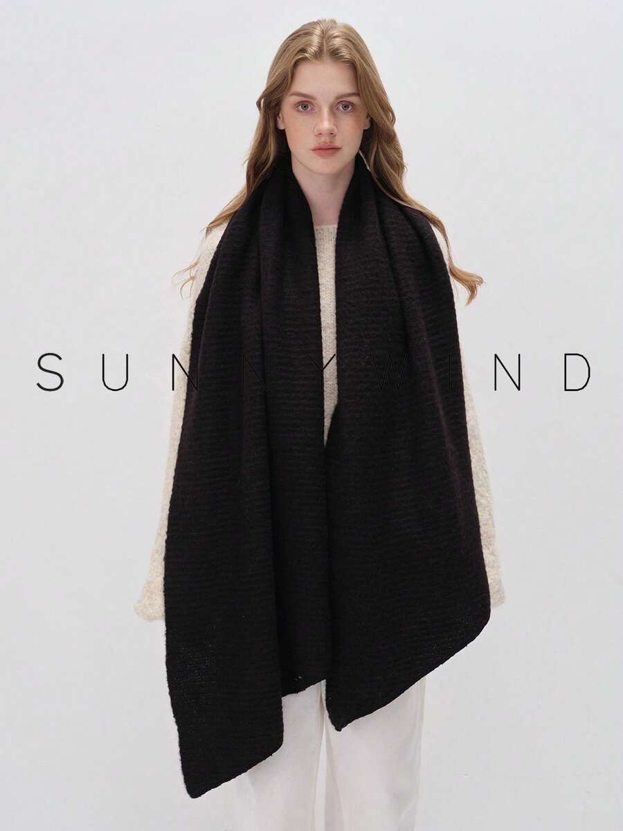 1pc Women Solid Color Soft Knit Scarf, For Daily Use For Dress - Black - View 1