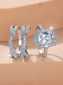 1 bộ Đúng mốt Đen Sáng bóng Khối Zirconia  Nhẫn , A Qủa tặng Đối với phụ nữ , Đồ trang trí Đối với Ngày đêm , Hôn ước Hoặc Lễ cưới , Bao gồm Nhẫn đính hôn Và Ban nhạc đám cưới - màu đen - Xem 8