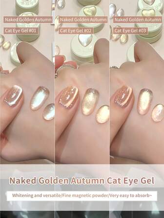 annies 5g/Set Nude Autumn Cat Eye Nail Polish Gel 3 Colors Set, New Sparkling Gold Glass Bead Cat Eye Nail Art Salon DIY