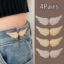 1/2/3/4 Pairs Bling Bling Wing Waist Buckle: Metal Alloy Adjustable Clip For Denim, Removable And Nail-Free Waistband Adjuster - Gold - View 13