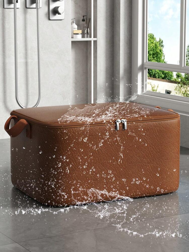 1PC可折叠大容量皮革收纳盒皮衣收纳盒闭口拉链家用衣柜收纳盒玩具收纳盒可折叠衣物收纳盒卧室收纳袋床头杂物收纳盒衣柜衣服被子防水分类收纳袋 - 彩色 - 查看 8