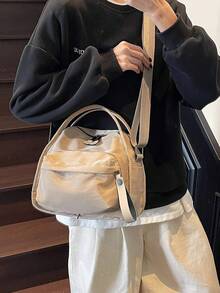 简约轻便休闲包，时尚百搭，优雅女士斜挎包，日常纯色大容量，时尚单肩手提包，通勤包，适合工作通勤和户外购物 - 卡其色 - 查看 3
