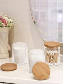 Qtip Stand Bathroom Container 4-Piece Set, Vanity Makeup Storage, Round Pad/Floss Dispenser For Organization And Storage