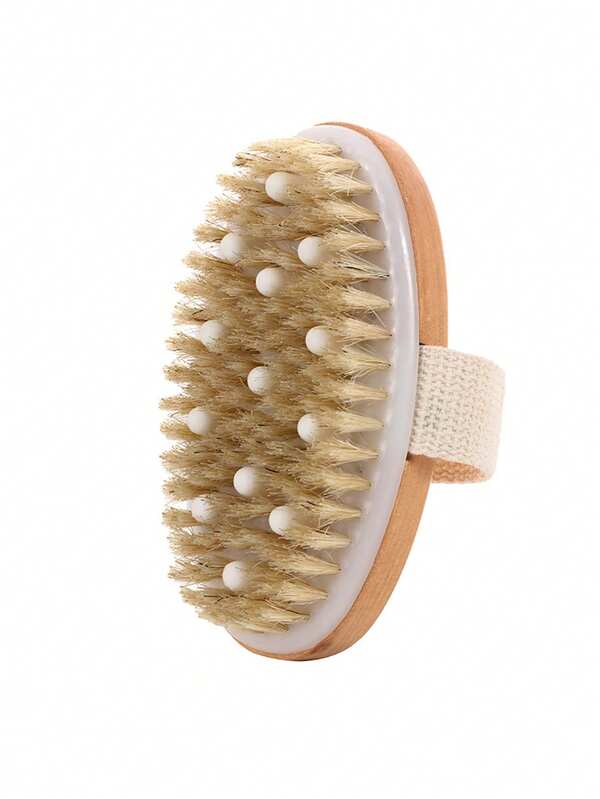 RANCAI 1pc Natural Bristle Body Brush, Dry Brushing For Exfoliation, With Massage Nodules, Suitable For Dry Skin, Promotes Blood Circulation And Lymphatic Drainage